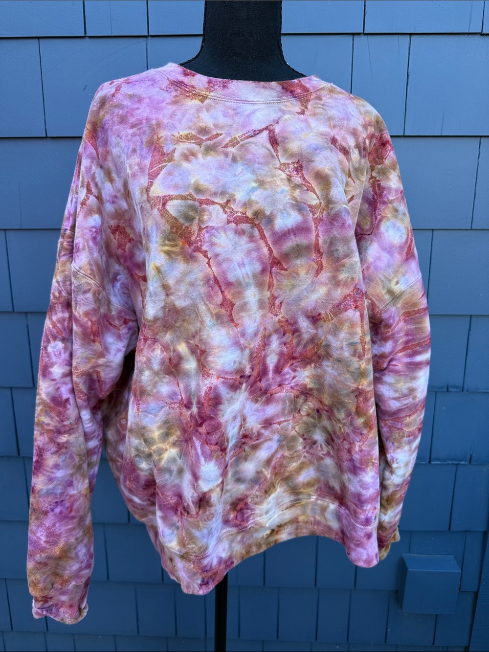 Tie-Dye Pullover Sweatshirt in Pink, Brown & Cream XL cotton